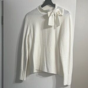 White Cowl Neck Sweater with Bow Detail